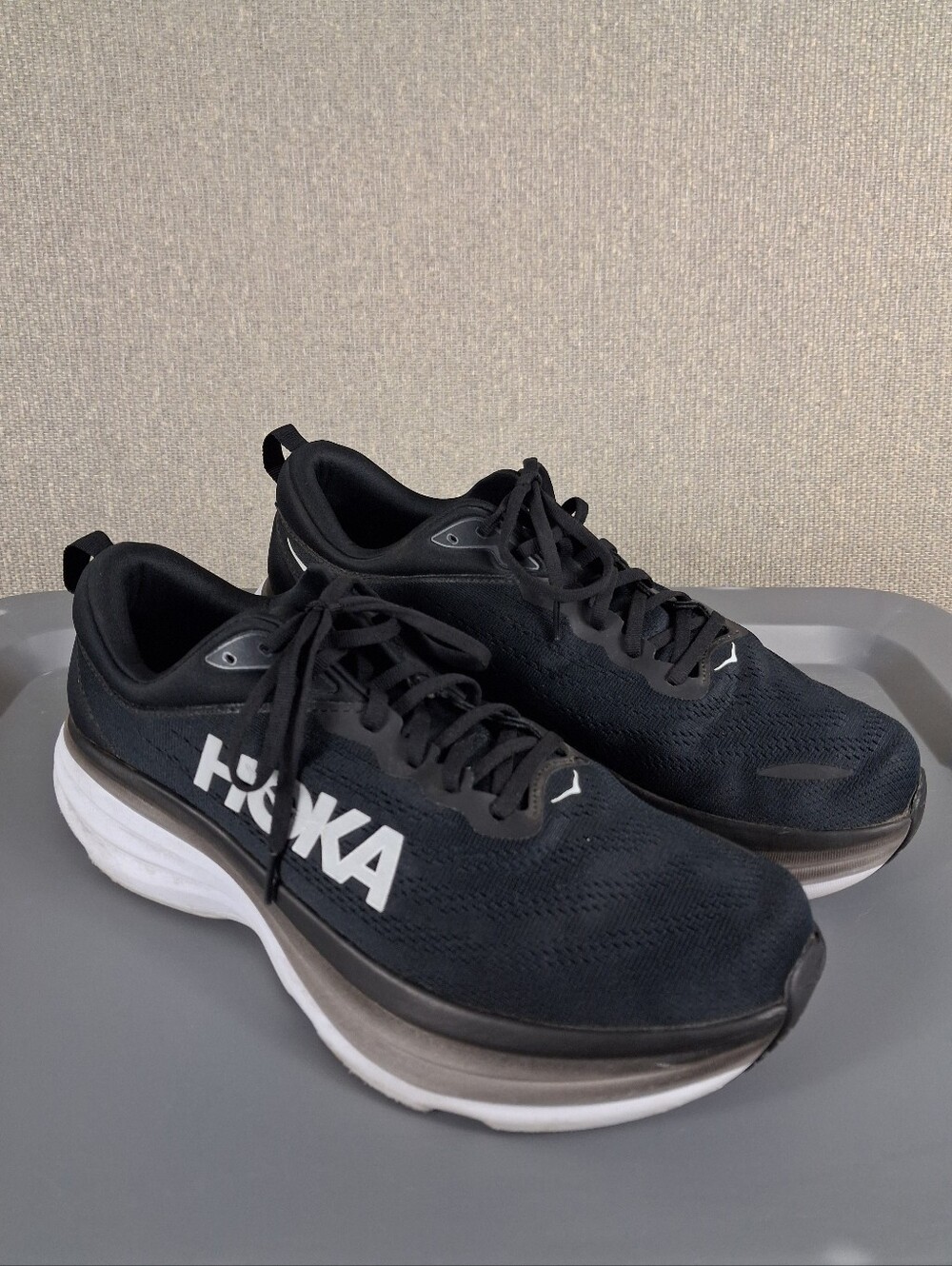 Hoka One One Bondi 8 Shoes Men 12 Wide Black White Athletic Road Running Comfort